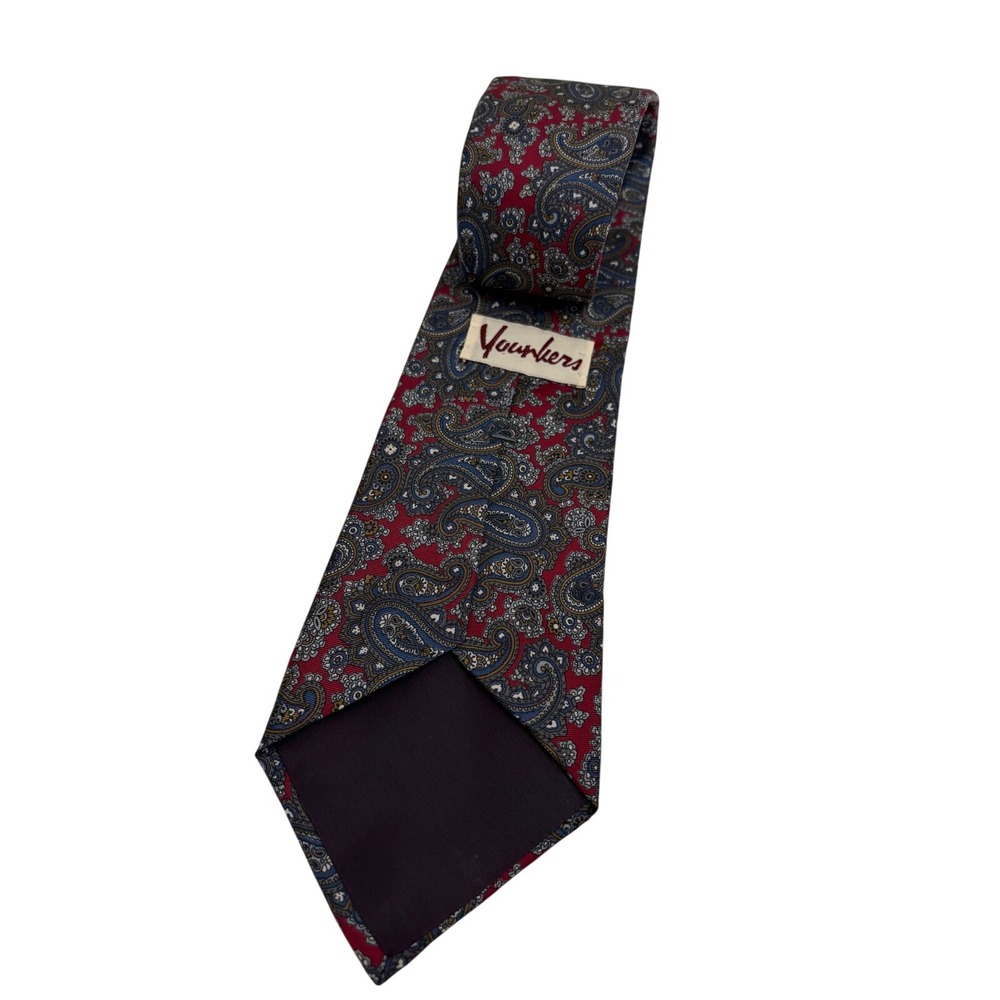 Younkers Mens Paisley Silk Tie Burgundy Navy Blue Gold Classic Formal Necktie